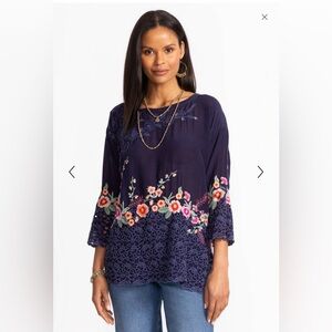 Johnny Was Navy Brixley Tunic Embroidered Flowers Size Small